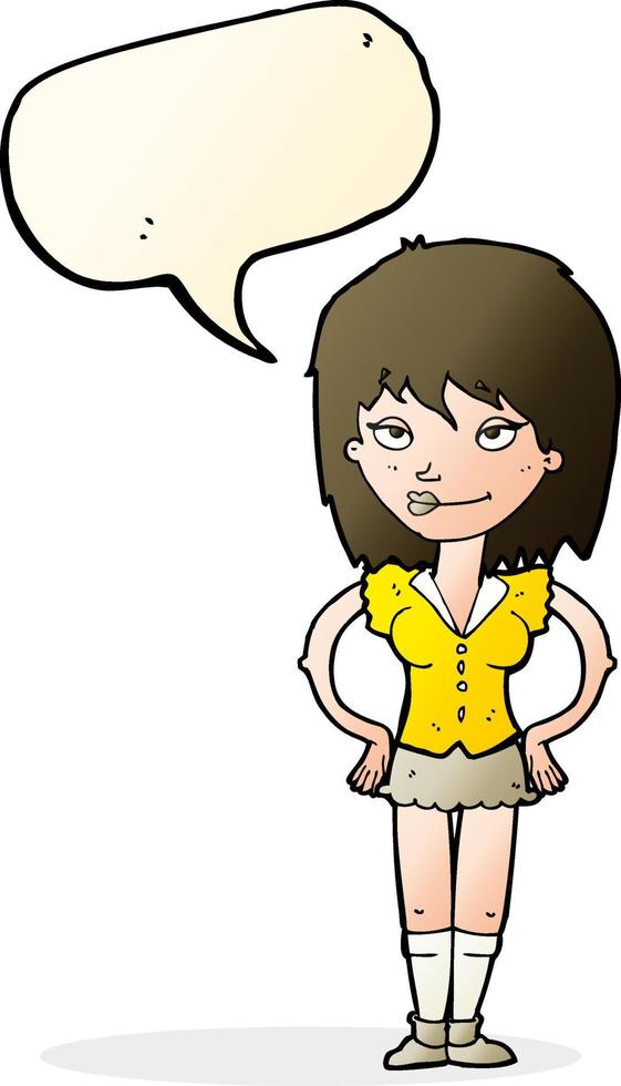 cartoon woman with hands on hips with speech bubble vector