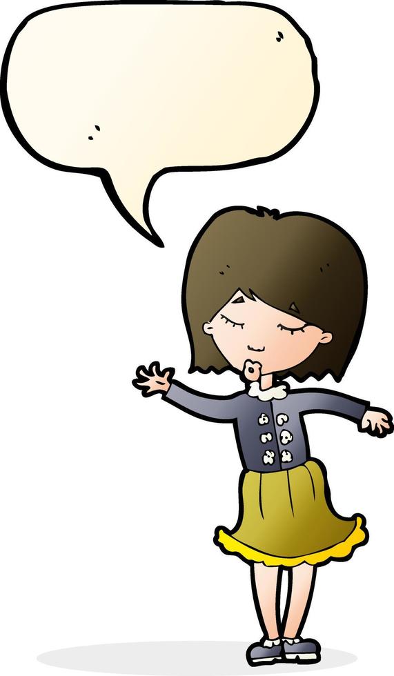 cartoon waving woman with speech bubble vector