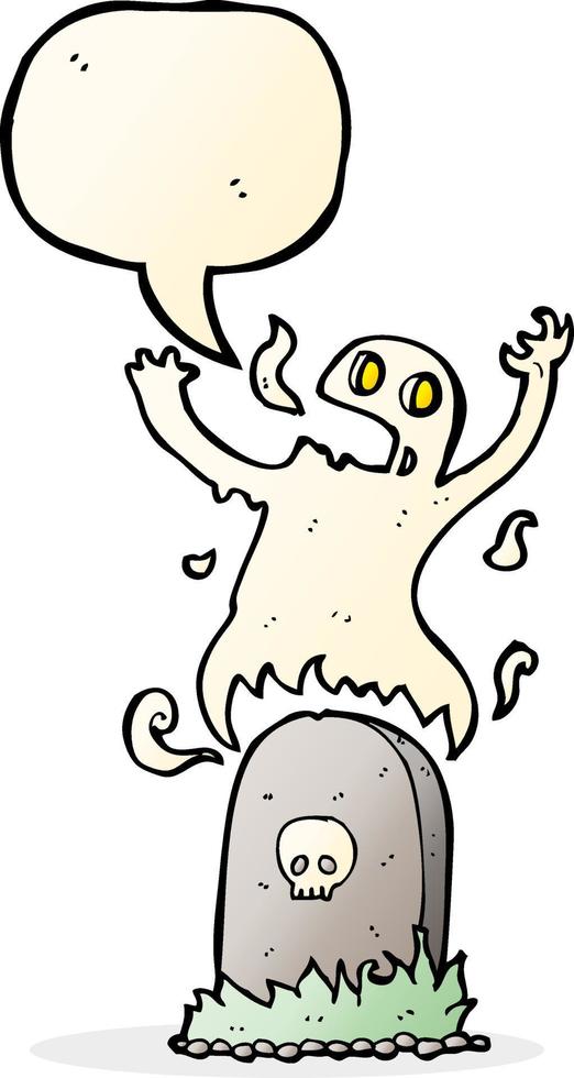 fantasma de dibujos animados saliendo de la tumba con burbujas de discurso vector