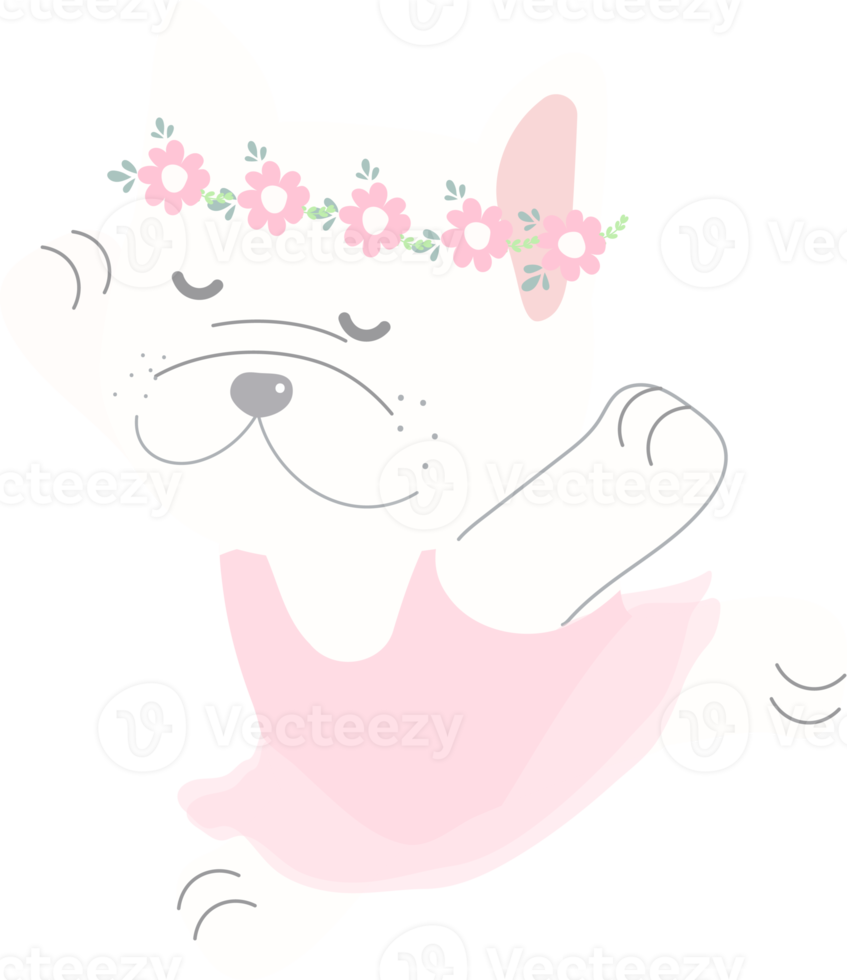 carino francese bulldog ballerina danza nel rosa vestito png