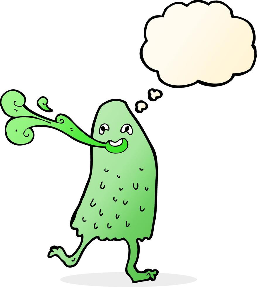 cartoon funny slime monster with thought bubble vector
