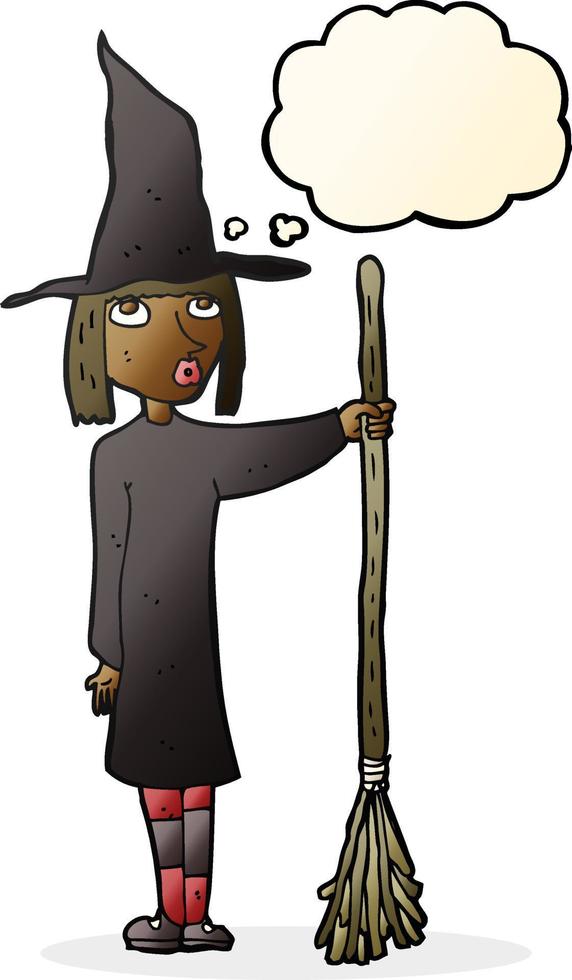 cartoon witch with thought bubble vector
