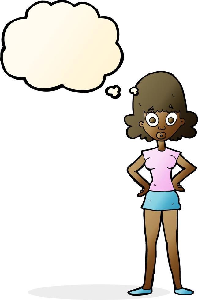 cartoon surprised woman with thought bubble vector