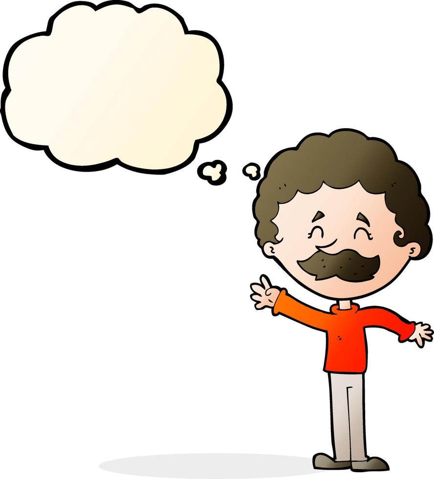 cartoon man with mustache waving with thought bubble vector