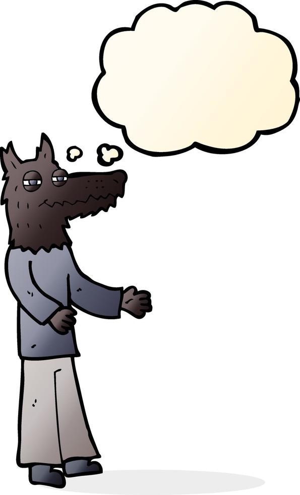 cartoon wolf man with thought bubble vector