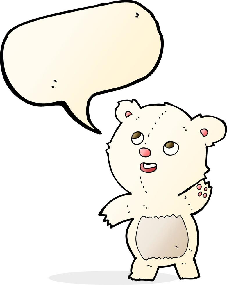 cartoon cute waving polar bear teddy with speech bubble vector