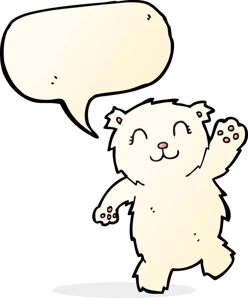 cartoon waving polar bear with speech bubble vector