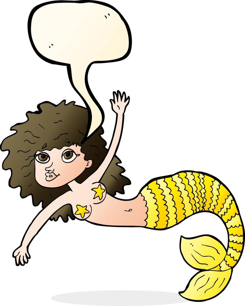 cartoon pretty mermaid with speech bubble vector