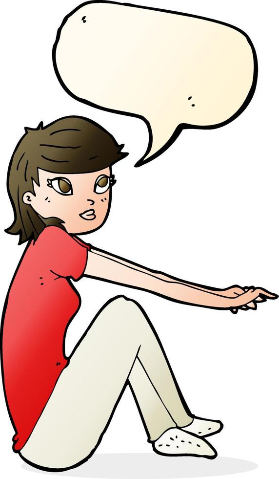 cartoon pretty girl sitting with speech bubble vector