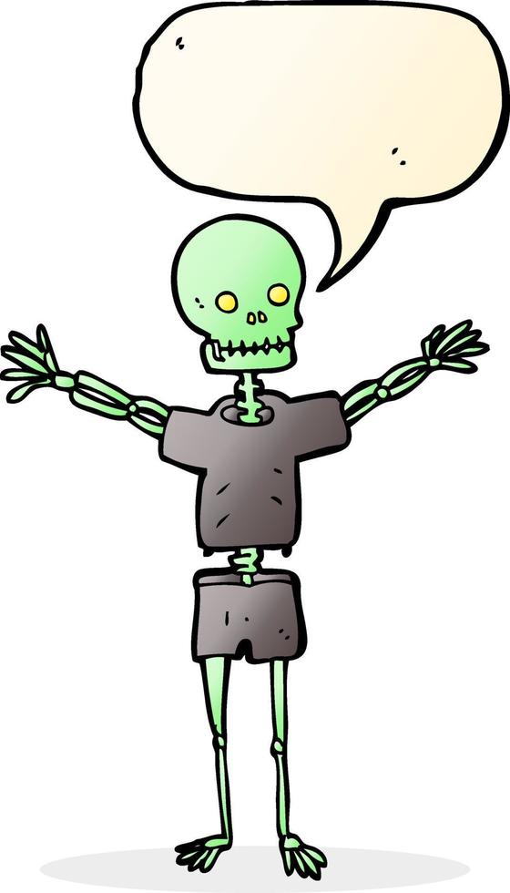 cartoon skeleton in clothes with speech bubble vector