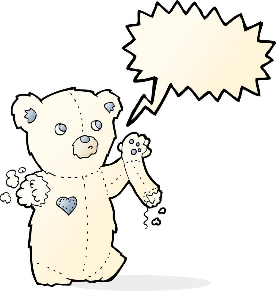 cartoon teddy polar bear with torn arm with speech bubble vector