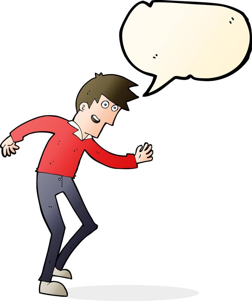 cartoon happy man dancing with speech bubble vector