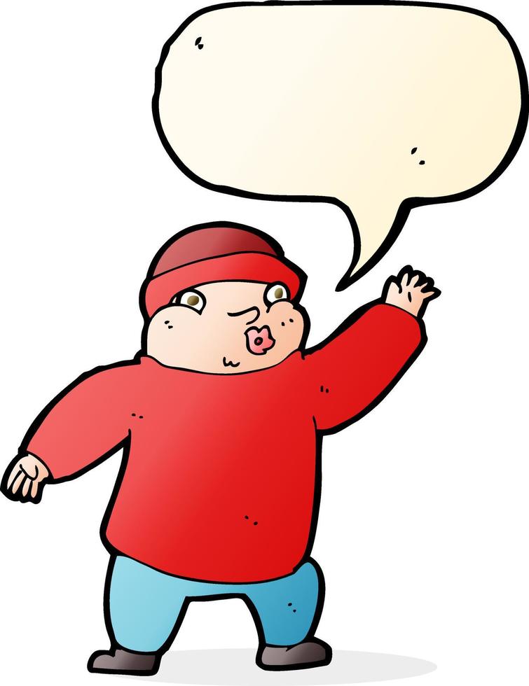 cartoon man in hat waving with speech bubble vector