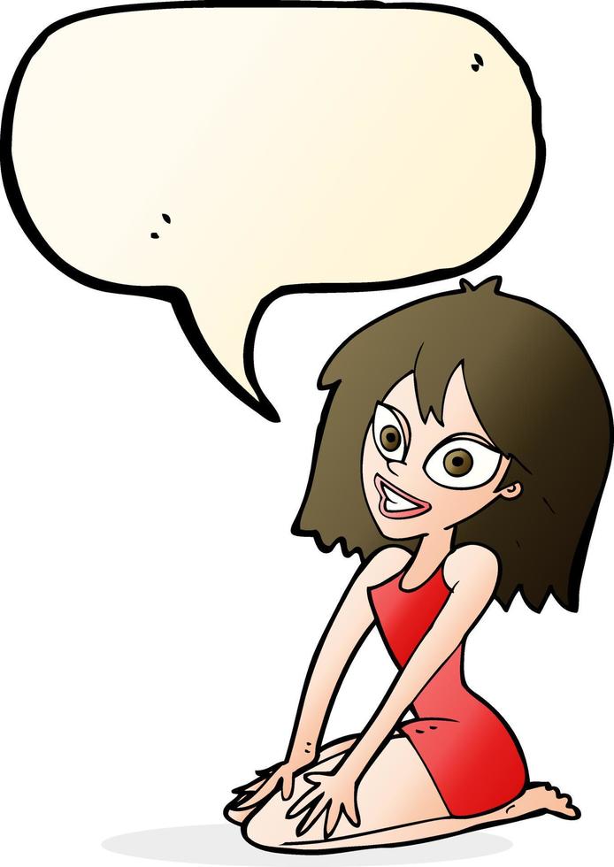 cartoon happy woman in dress with speech bubble vector