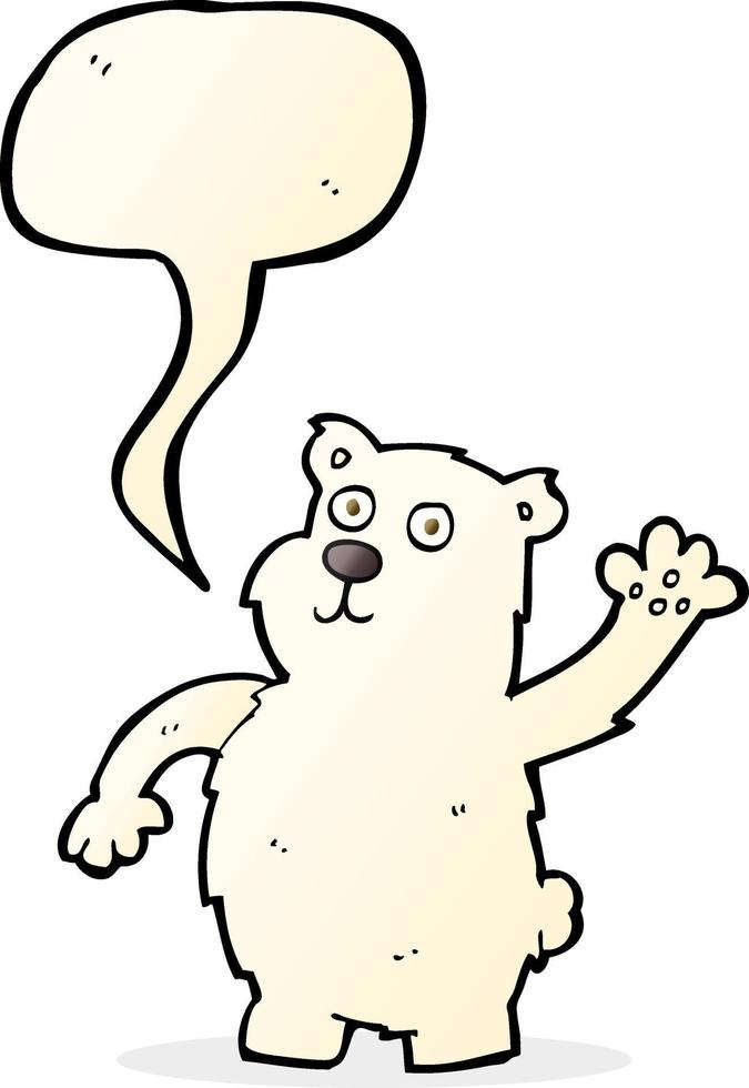 cartoon waving polar bear with speech bubble vector