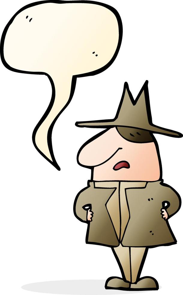 cartoon man in coat and hat with speech bubble vector