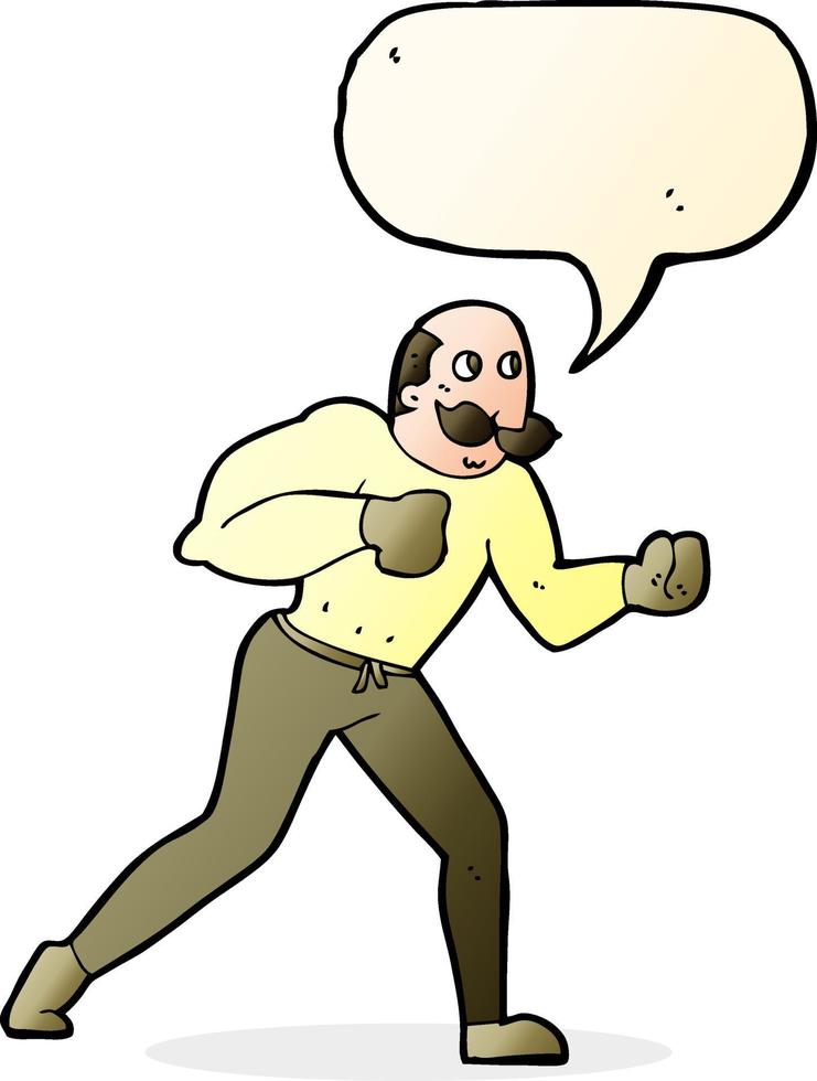 caricatura, retro, boxeador, hombre, con, burbuja del discurso vector