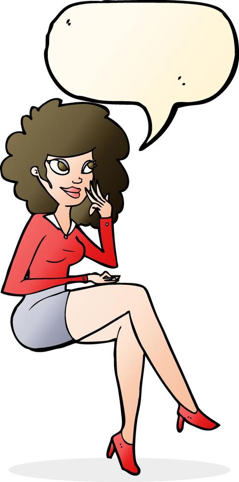 cartoon office woman sitting with speech bubble vector