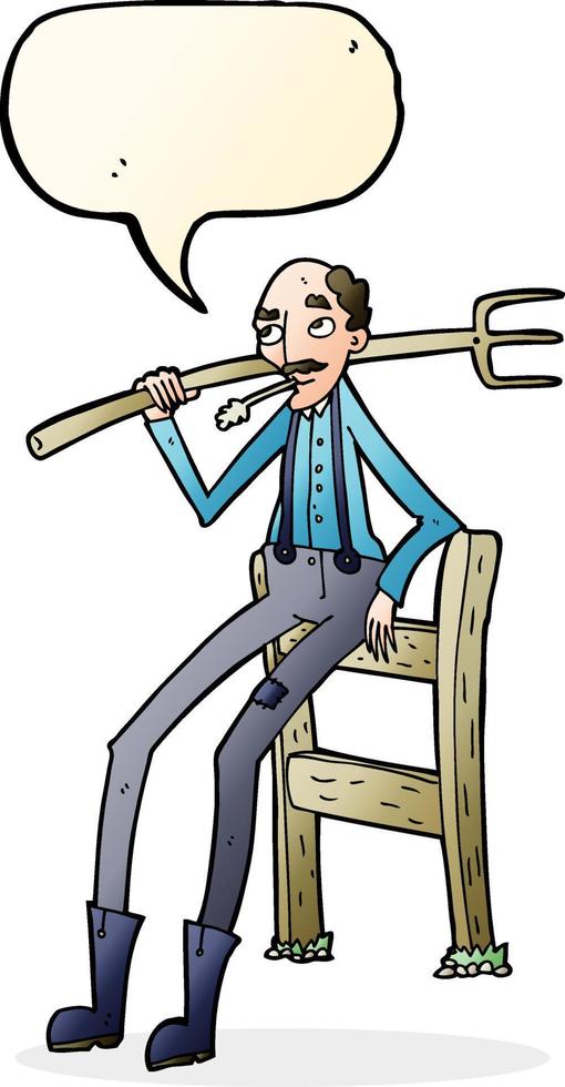 cartoon old farmer leaning on fence with speech bubble vector