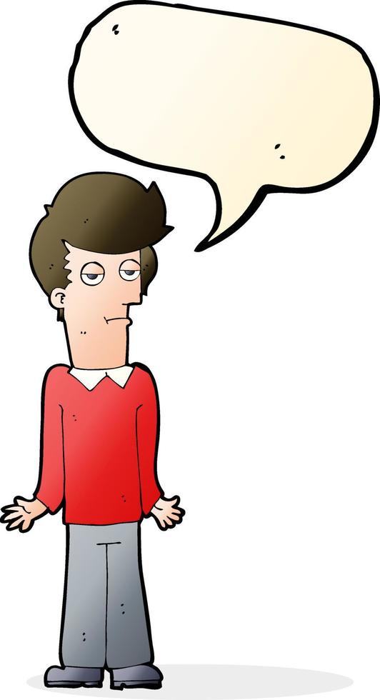 cartoon bored man shrugging shoulders with speech bubble vector