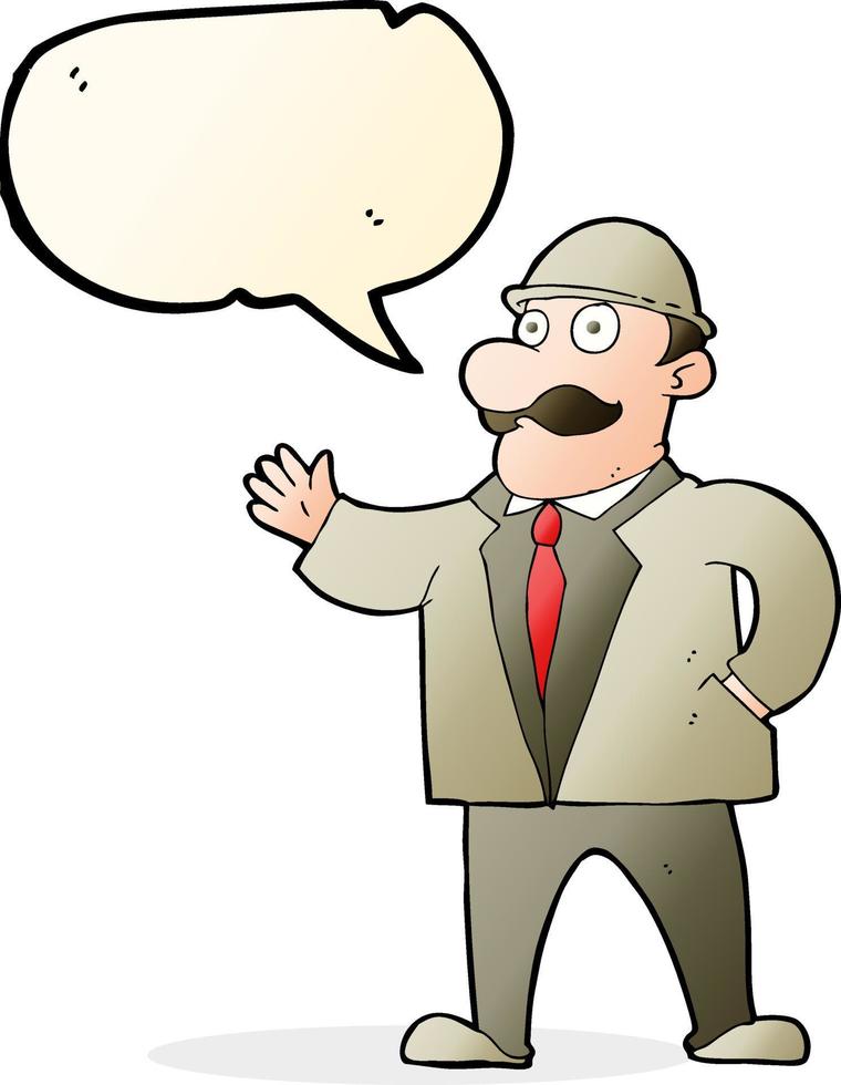 cartoon sensible business man in bowler hat with speech bubble vector