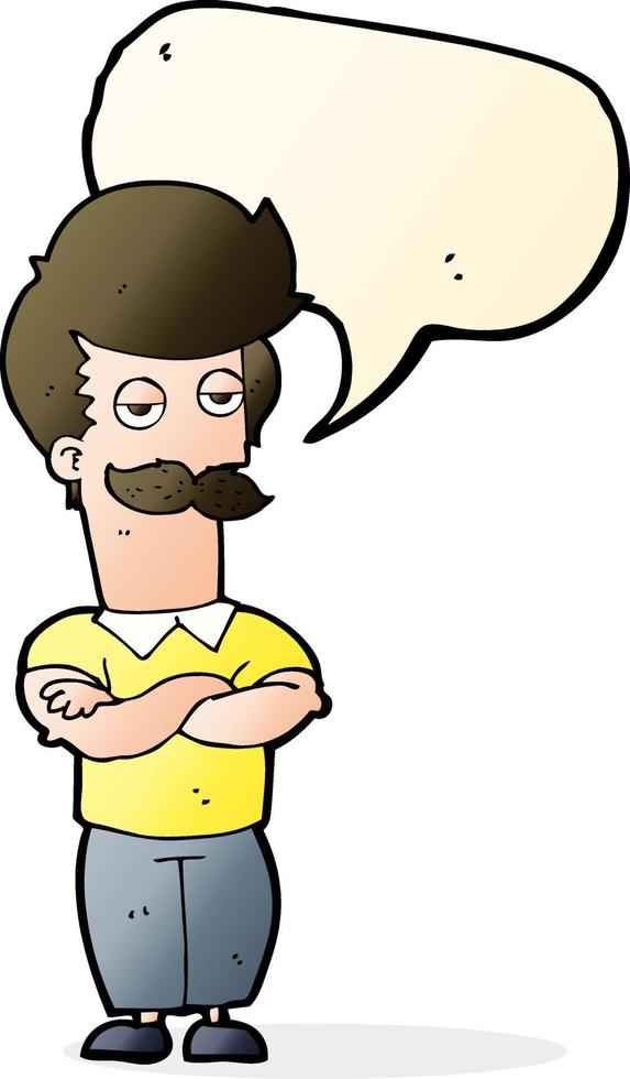 cartoon mustache muscle man with speech bubble vector