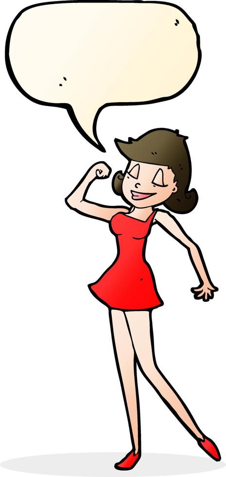 cartoon woman with can do attitude with speech bubble vector