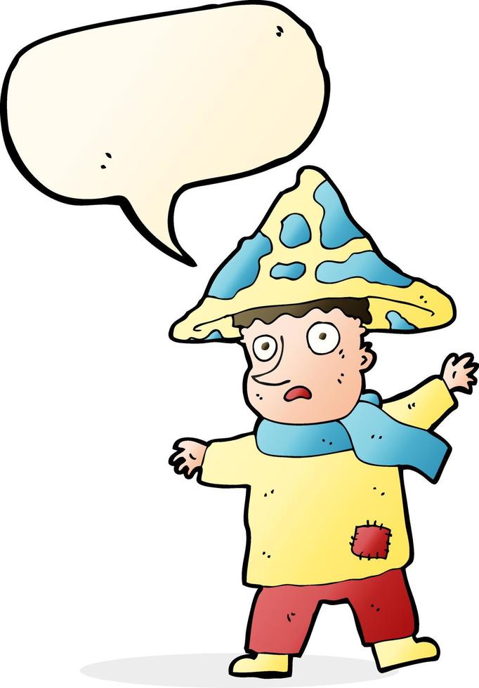 cartoon magical mushroom man with speech bubble vector