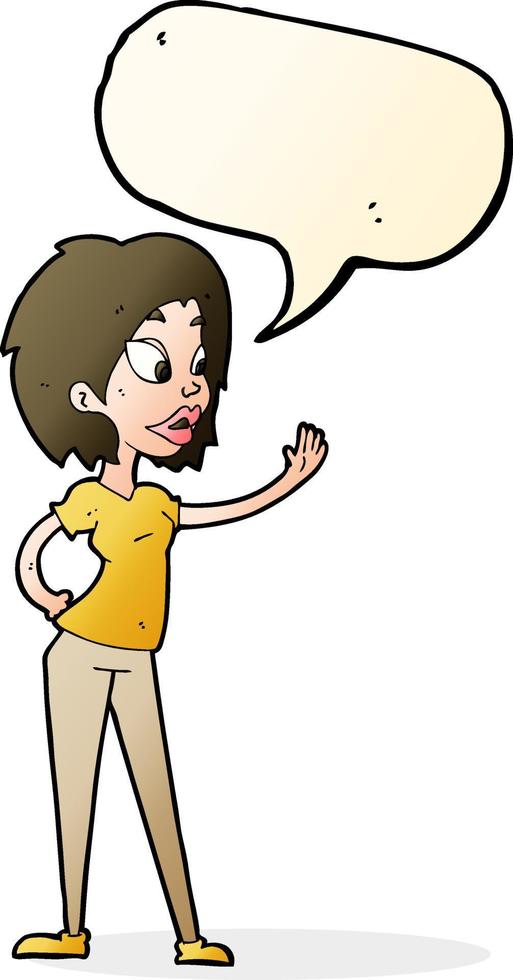 cartoon woman waving with speech bubble vector