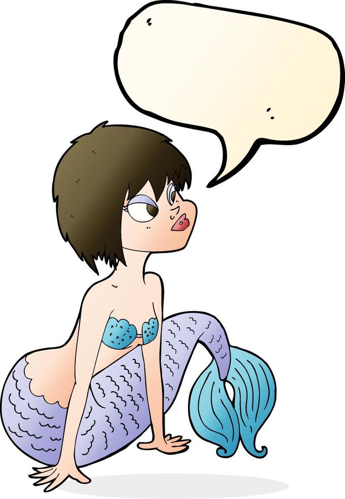 cartoon pretty mermaid with speech bubble vector