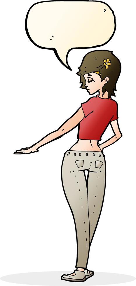 cartoon pretty girl in jeans and tee with speech bubble vector