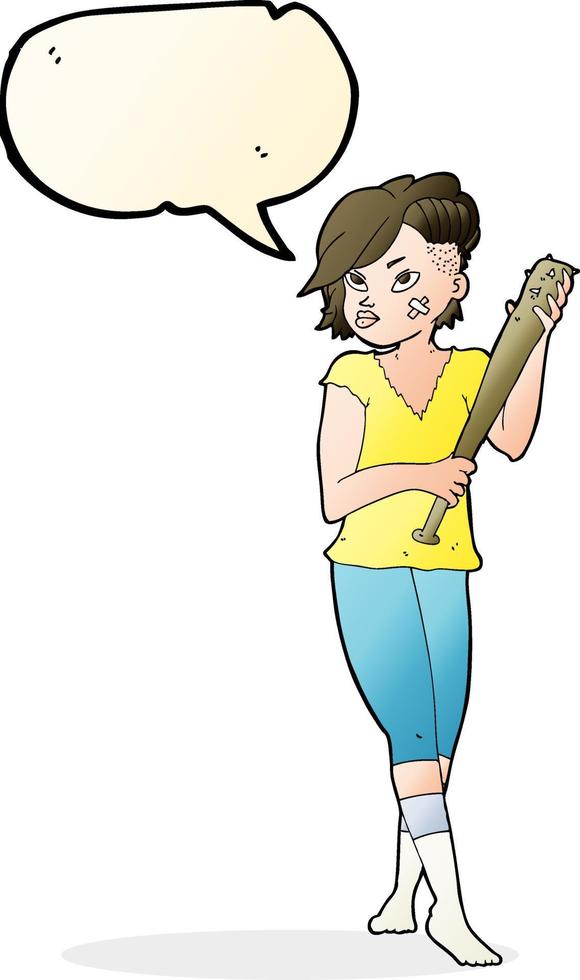 cartoon pretty punk girl with baseball bat with speech bubble vector