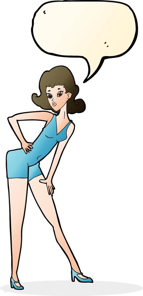 cartoon model woman posing with speech bubble vector