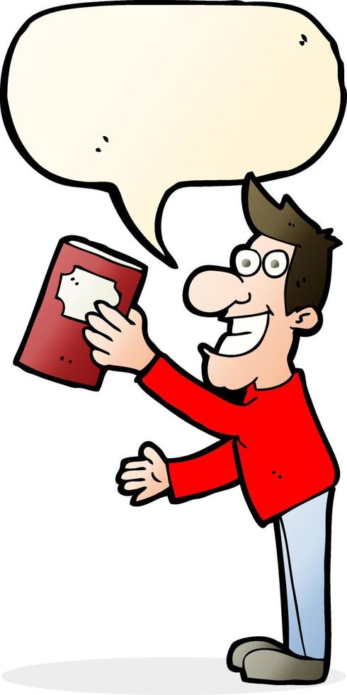 cartoon man with book with speech bubble vector
