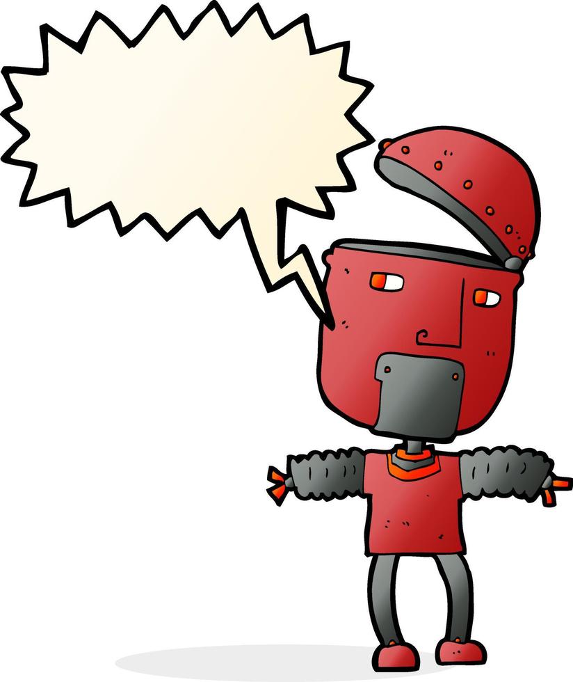 funny cartoon robot with open head with speech bubble vector