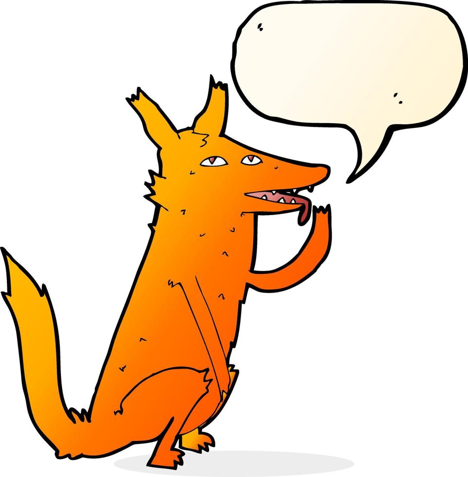 cartoon fox licking paw with speech bubble vector