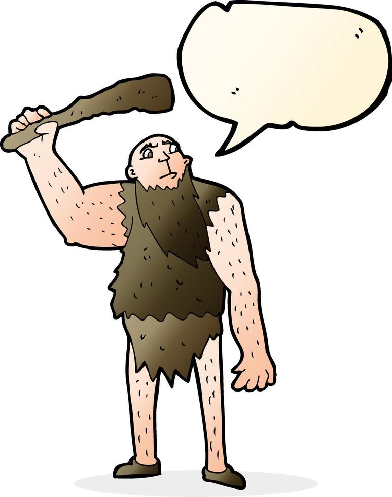 caricatura, neandertal, con, burbuja del discurso vector