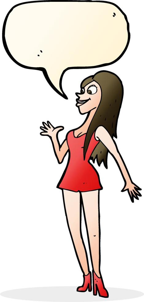 cartoon woman in pink dress with speech bubble vector