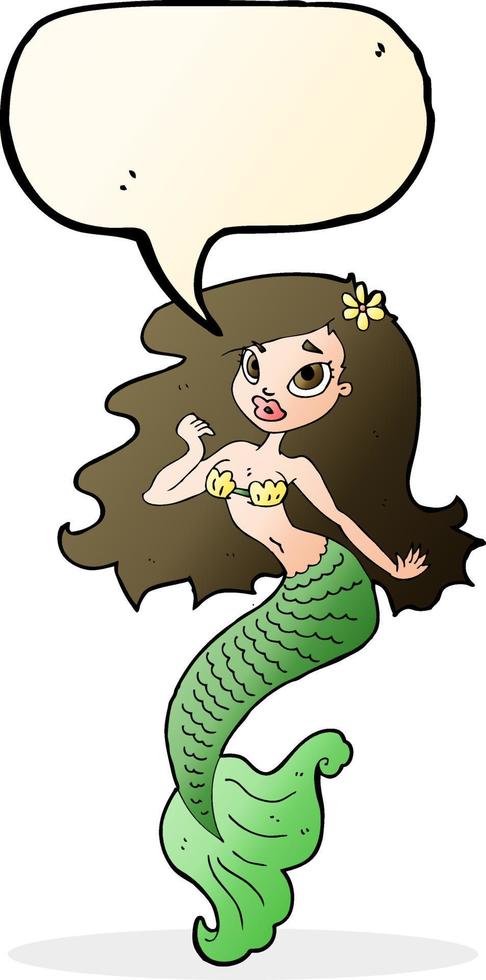 sirena bonita de dibujos animados con burbujas de discurso vector