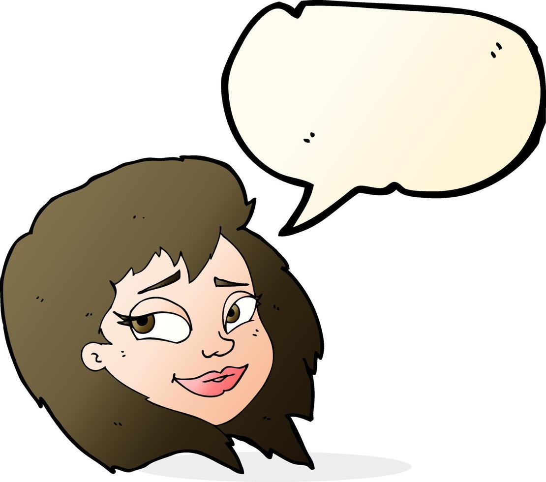 cartoon happy female face with speech bubble vector