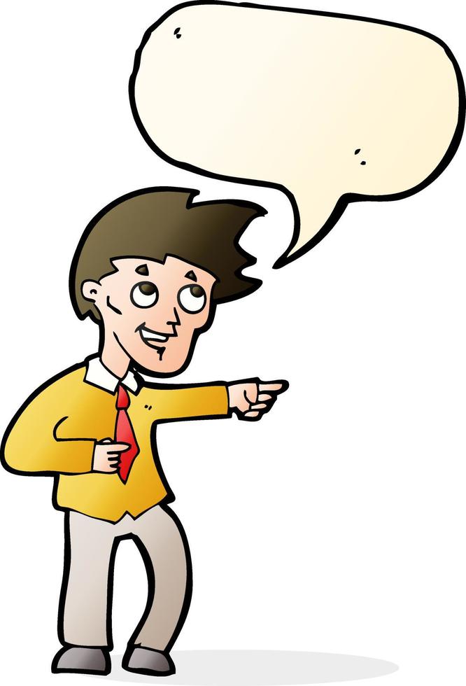 cartoon funny office man pointing with speech bubble vector