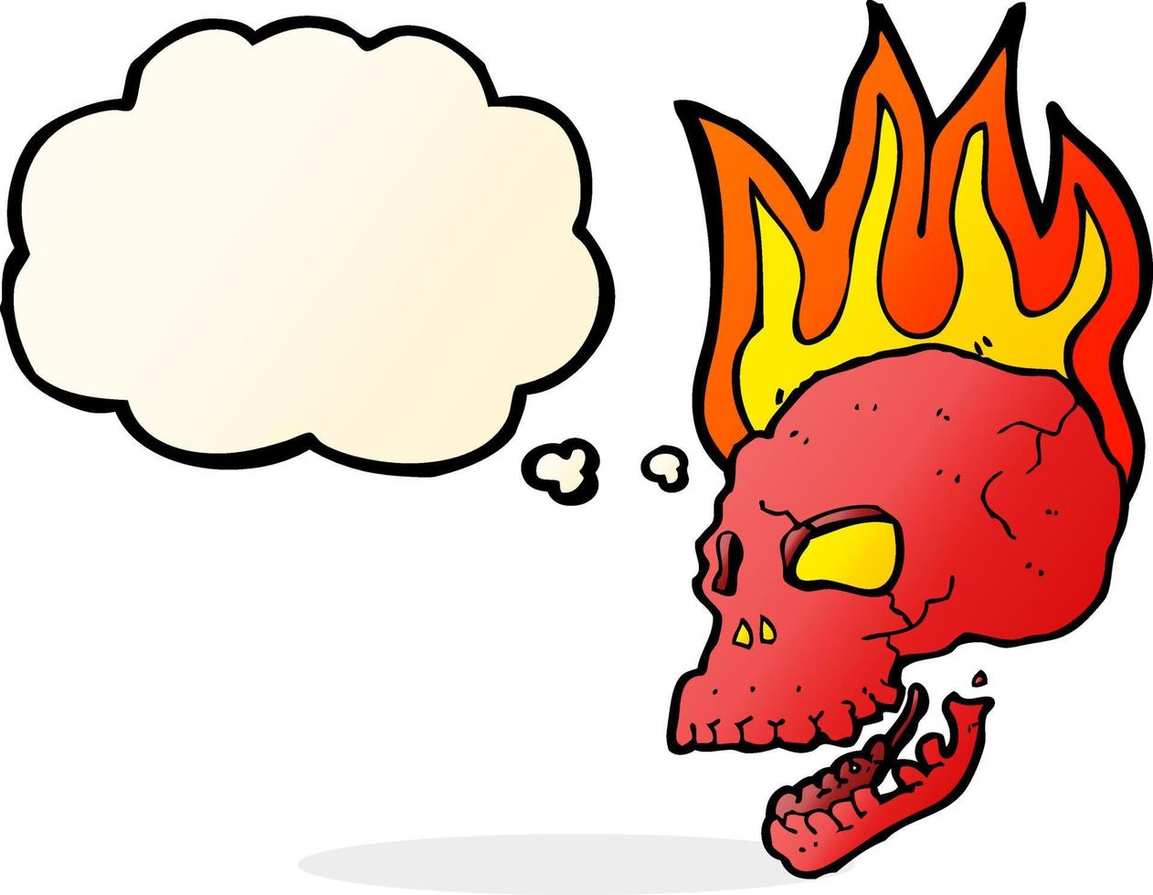 cartoon flaming skull with thought bubble vector