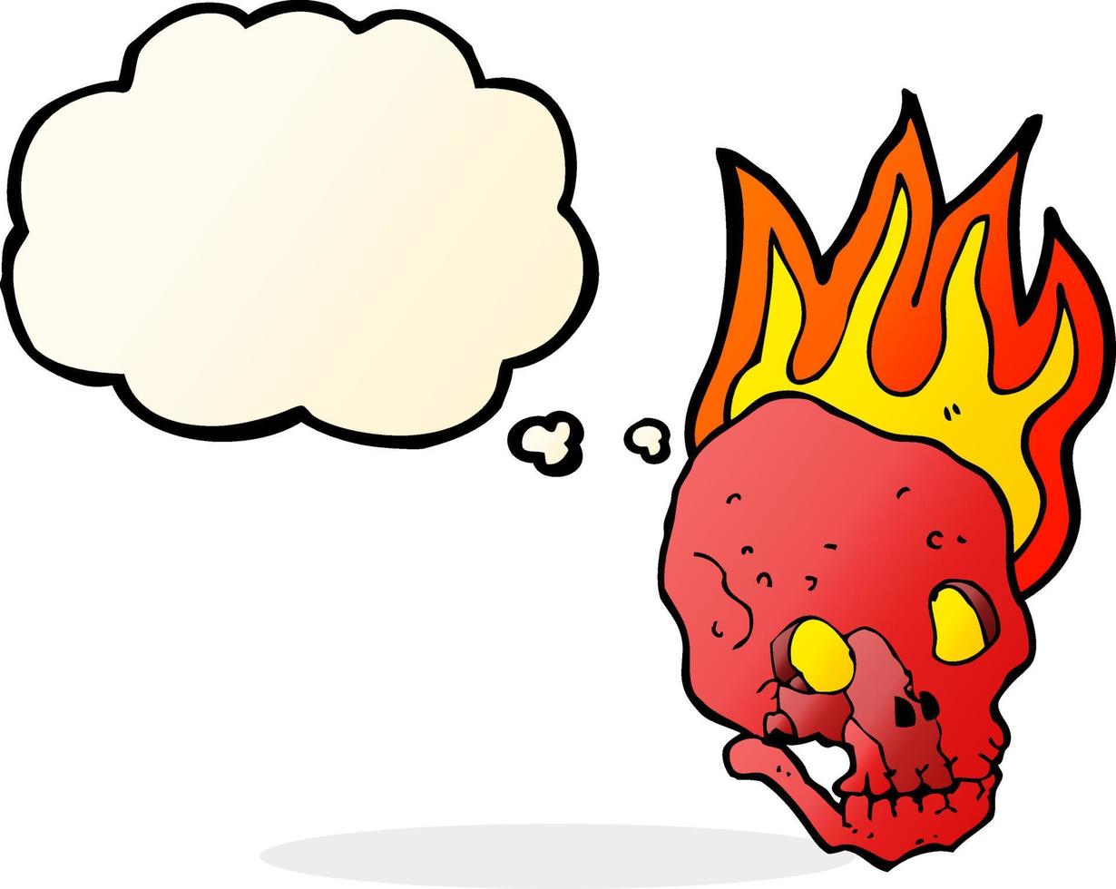 cartoon flaming skull with thought bubble vector