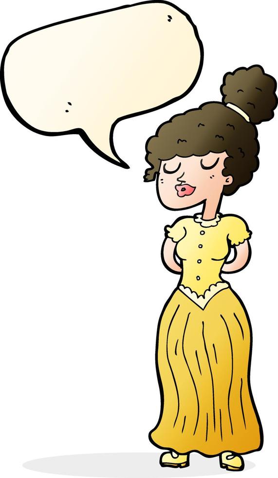 cartoon pretty victorian woman with speech bubble vector