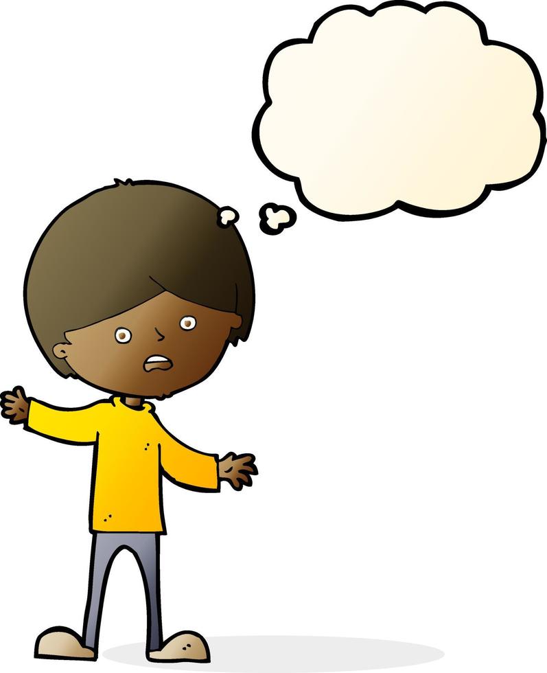 cartoon unhappy boy with thought bubble vector