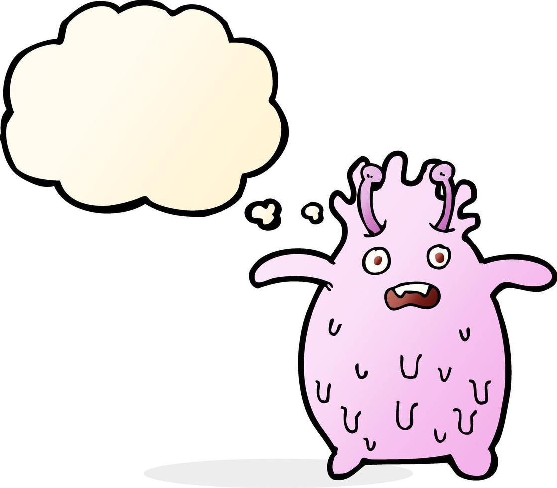 cartoon funny slime monster with thought bubble vector