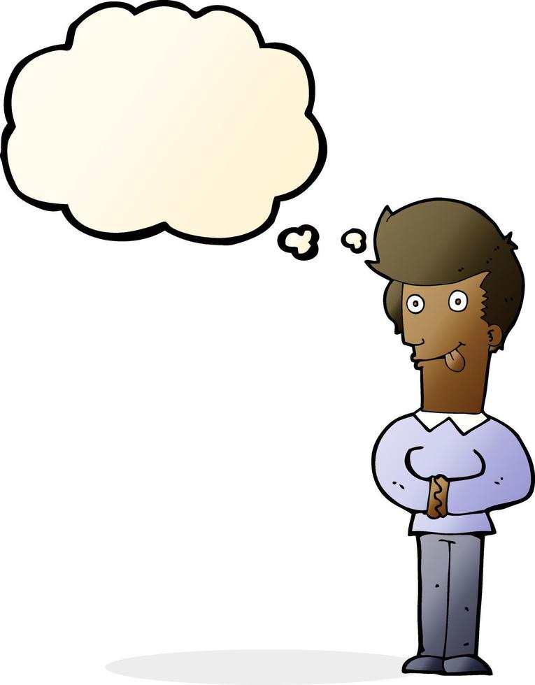 cartoon man sticking out tongue with thought bubble vector