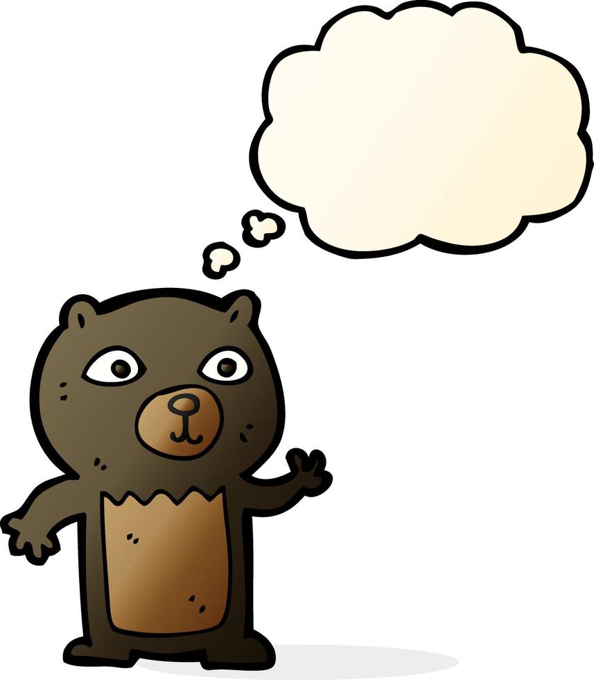 cartoon waving black bear cub with thought bubble vector