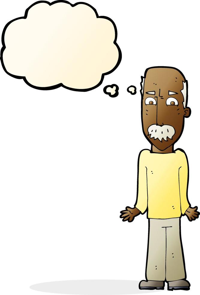 cartoon dad shrugging shoulders with thought bubble vector