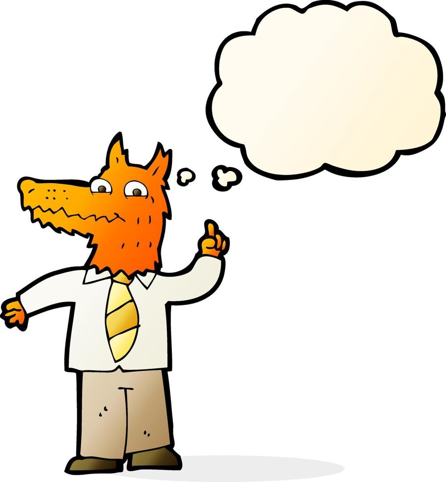cartoon business fox with idea with thought bubble vector